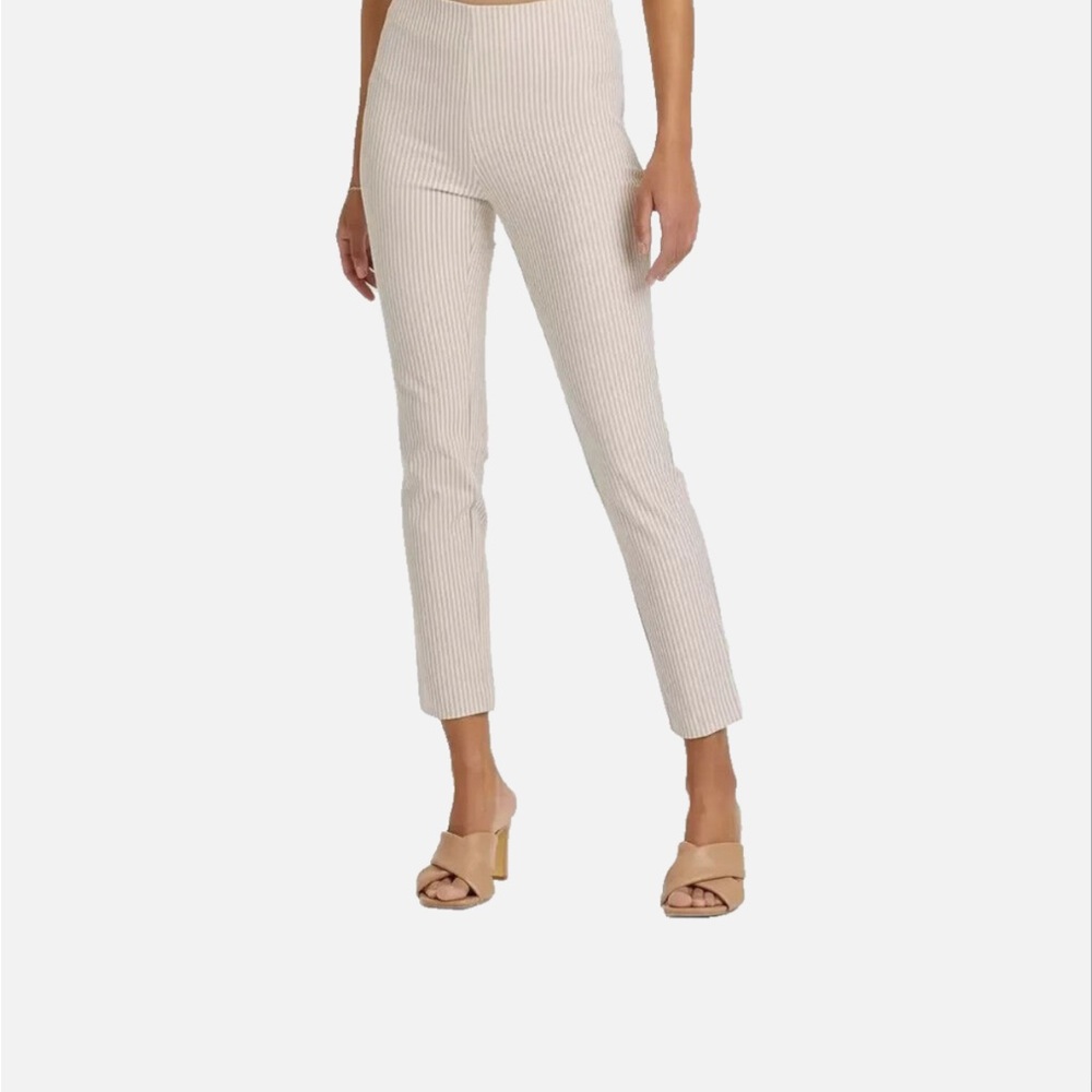 Cream Pinstripe Ankle Length Pants